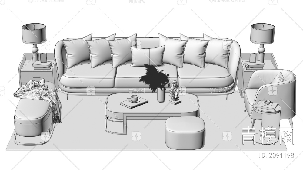 家具 沙发茶几组合 单人沙发 双人沙发 多人沙发3D模型下载【ID:2091198】