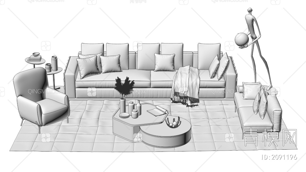 家具 沙发茶几组合 单人沙发 双人沙发 多人沙发3D模型下载【ID:2091196】