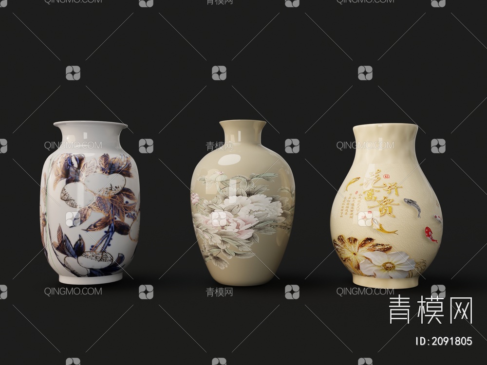 陶瓷器皿 冬瓜瓶 富筒瓶 萝卜瓶3D模型下载【ID:2091805】