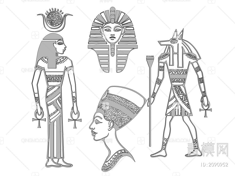 古埃及元素 墙饰3D模型下载【ID:2090952】