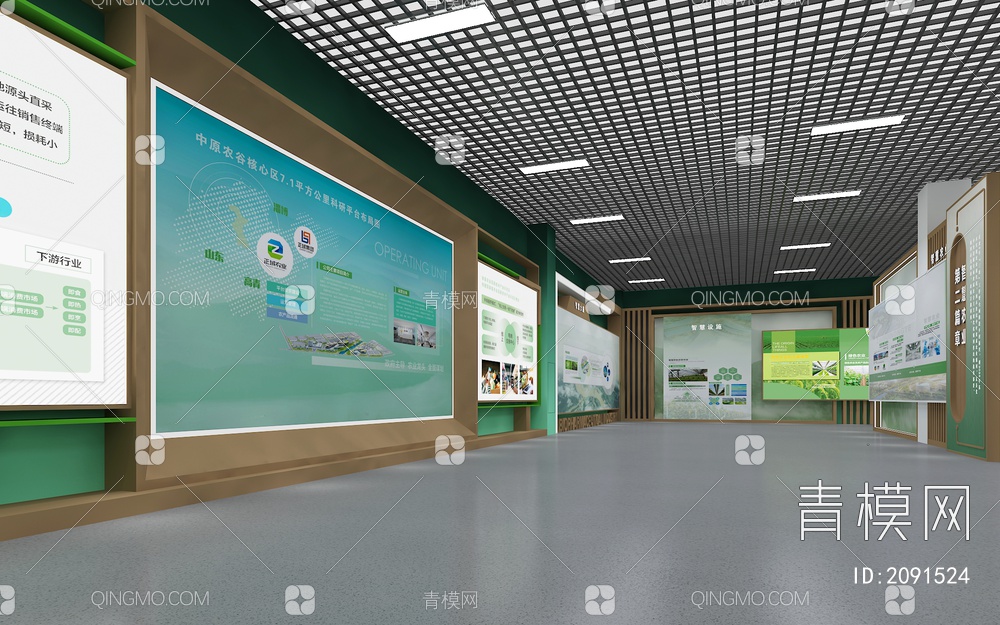 绿色农业展厅 互动触摸屏 农业展板3D模型下载【ID:2091524】