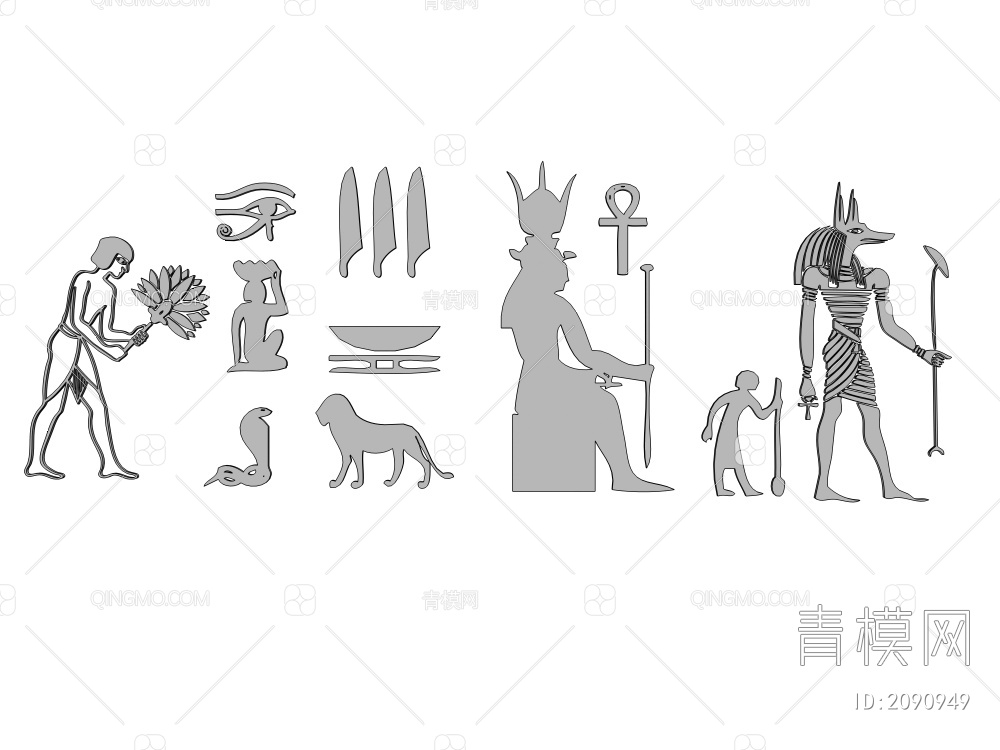 古埃及元素 墙饰3D模型下载【ID:2090949】