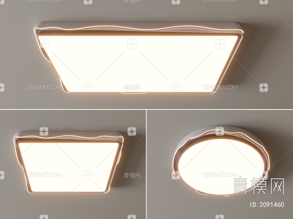 吸顶灯 圆形吸顶灯 几何 超薄  卧室 客厅 儿童房3D模型下载【ID:2091460】