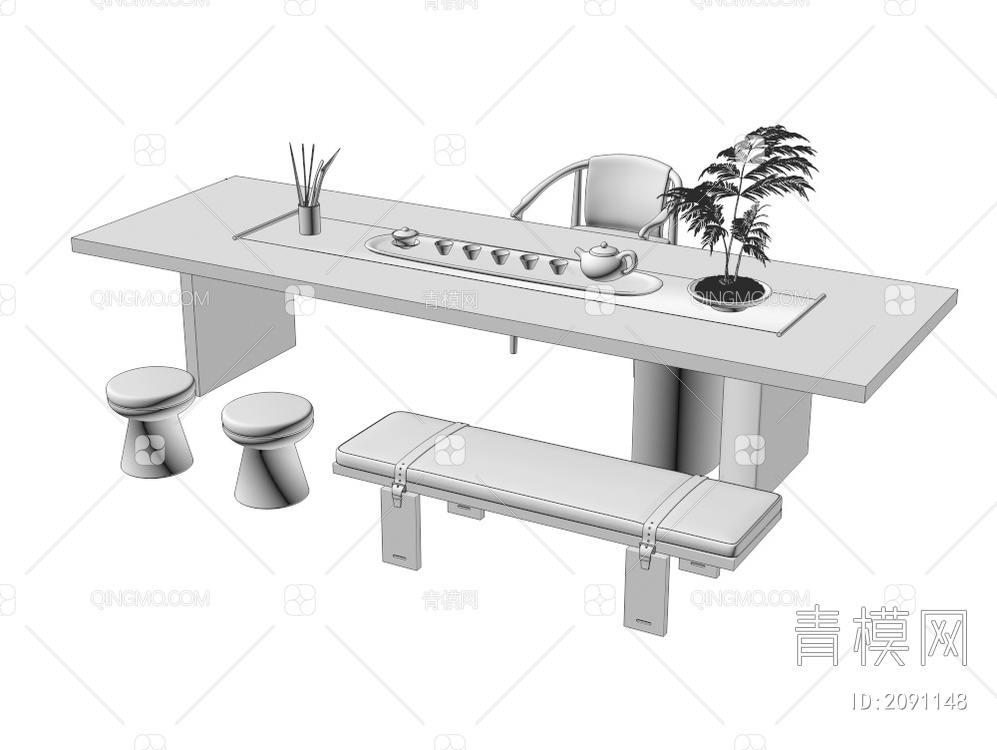 茶桌椅3D模型下载【ID:2091148】