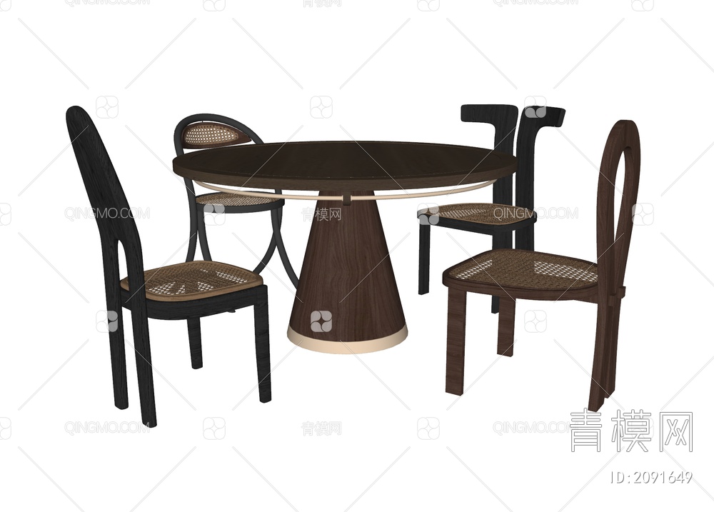 中古餐桌椅组合SU模型下载【ID:2091649】