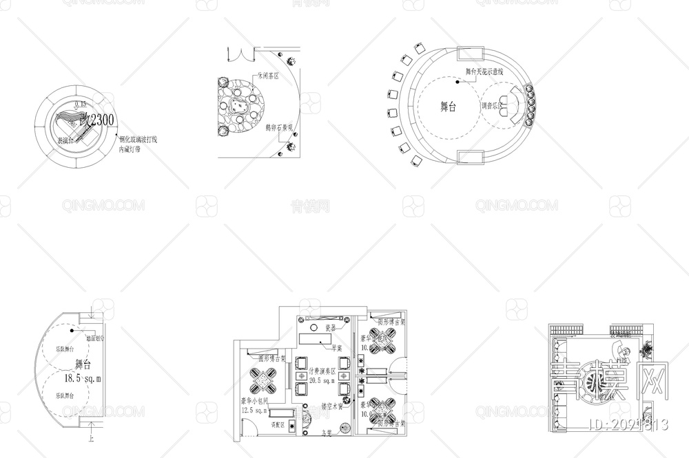 工装空间设计CAD模块办公餐饮酒店套房包间后厨平面布置图纸【ID:2091813】