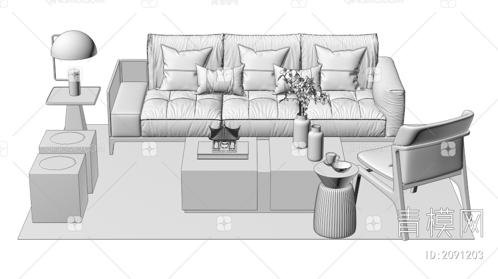 家具 沙发茶几组合 单人沙发 双人沙发 多人沙发3D模型下载【ID:2091203】