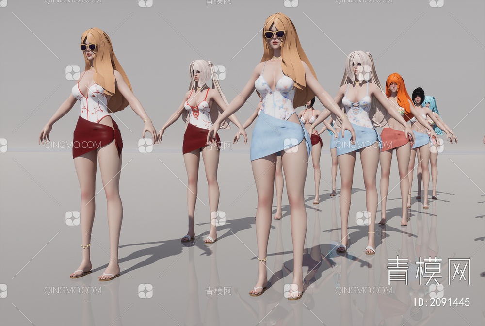 沙滩女孩3D模型下载【ID:2091445】