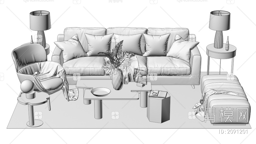 家具 沙发茶几组合 单人沙发 双人沙发 多人沙发3D模型下载【ID:2091201】