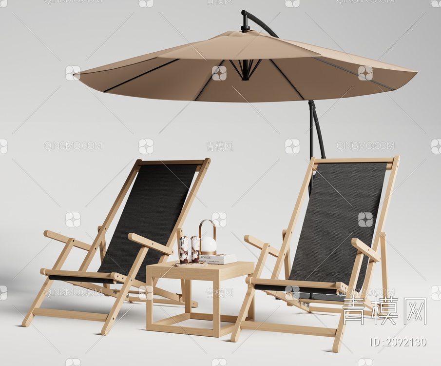 躺椅 户外躺椅 折叠椅 遮阳伞3D模型下载【ID:2092130】