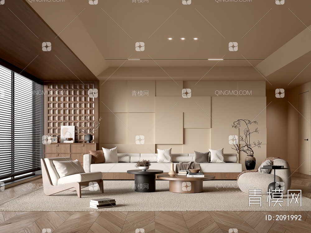 客厅 沙发茶几组合 休闲沙发椅 装饰 饰品摆件 背景墙3D模型下载【ID:2091992】