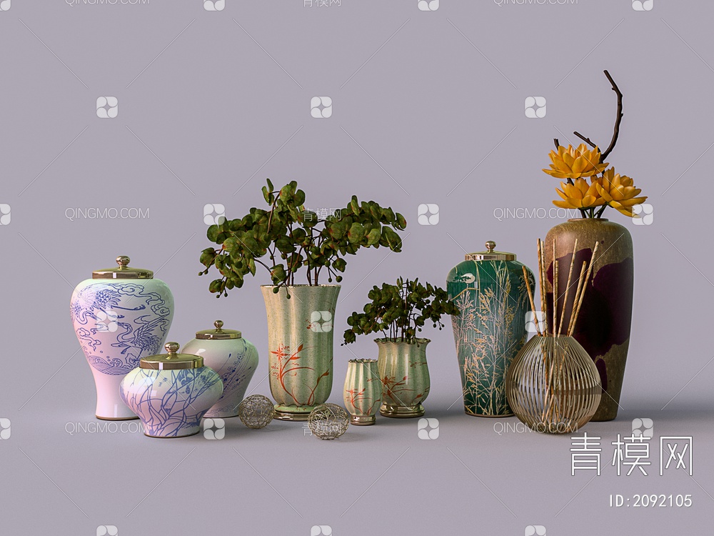 陶瓷器皿 陶罐 花瓶集合3D模型下载【ID:2092105】