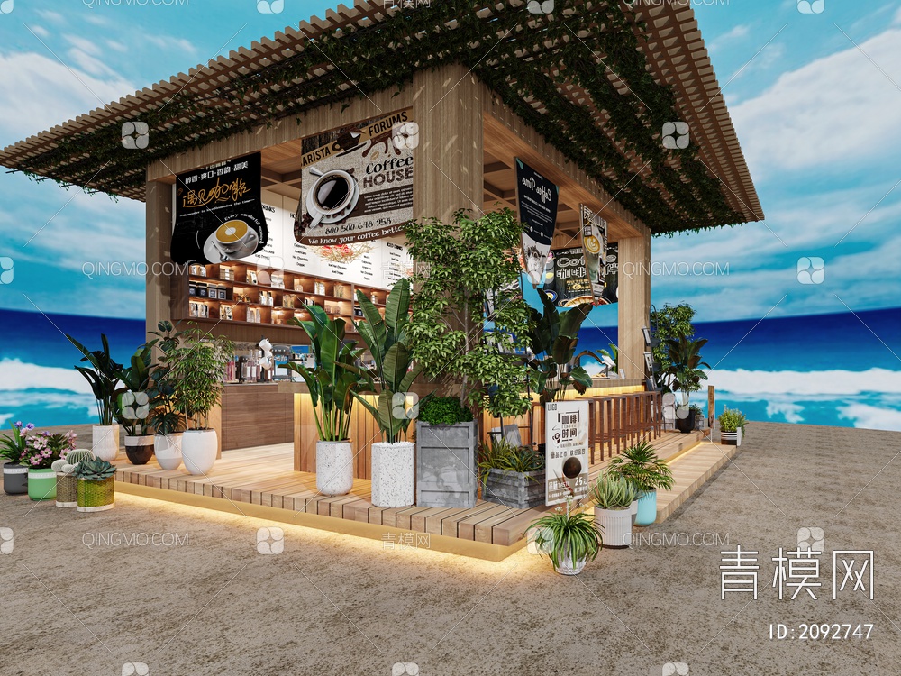 奶茶店 咖啡馆 甜品面包店 沙滩便利店 沙滩商店 沙滩超市3D模型下载【ID:2092747】