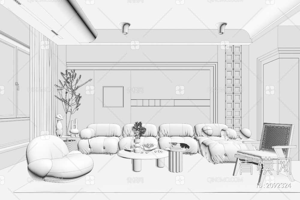 客厅 沙发茶几组合 沙发3D模型下载【ID:2092324】