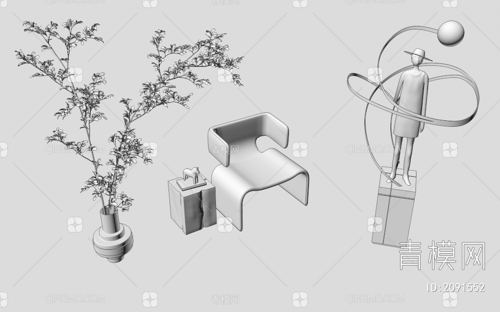 休闲椅 雕塑 绿植3D模型下载【ID:2091552】