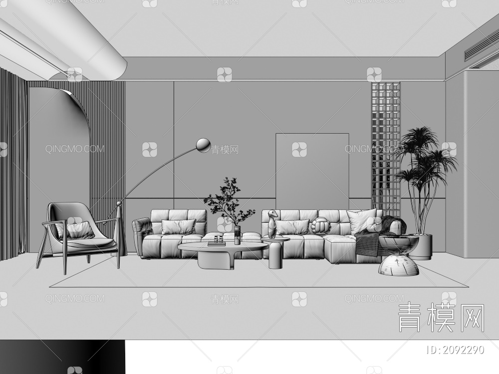 客厅 沙发茶几组合3D模型下载【ID:2092290】
