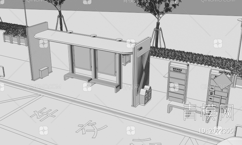 公交车站3D模型下载【ID:2092355】