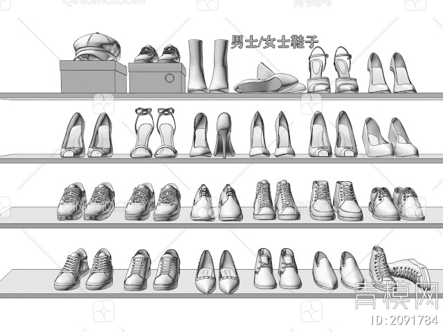 鞋子 男士鞋子 女士鞋子 休闲鞋 高跟鞋3D模型下载【ID:2091784】