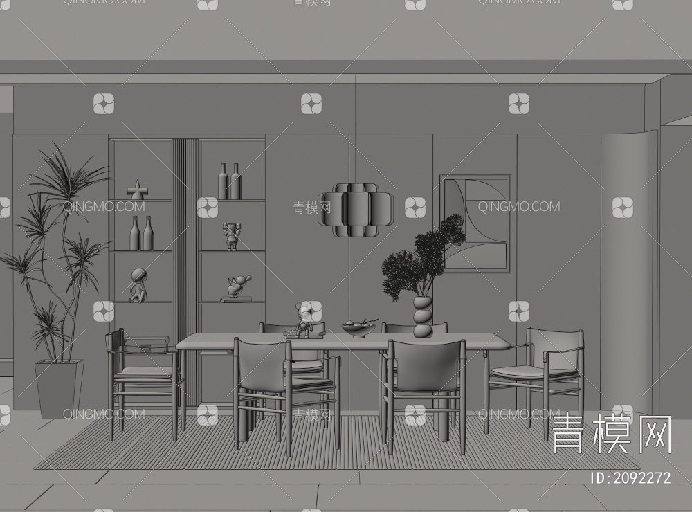餐厅 餐桌椅组合3D模型下载【ID:2092272】