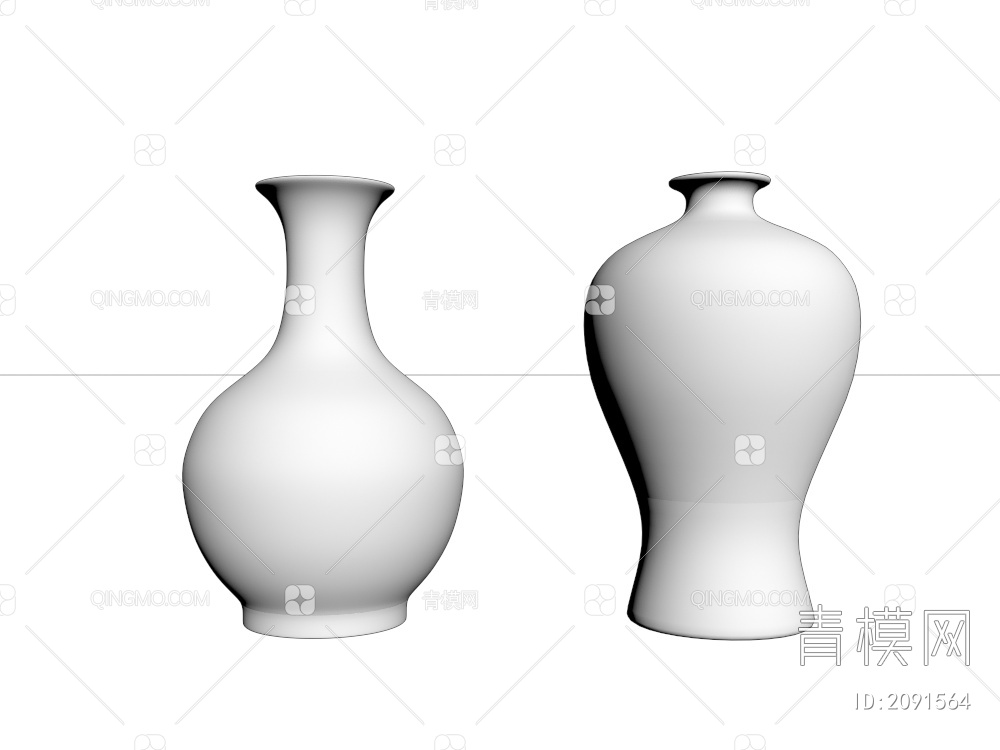 陶器器皿 花开富贵赏瓶 梅瓶3D模型下载【ID:2091564】