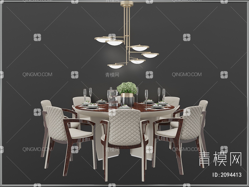 家具 餐桌餐椅摆件 餐厅灯具组合3D模型下载【ID:2094413】
