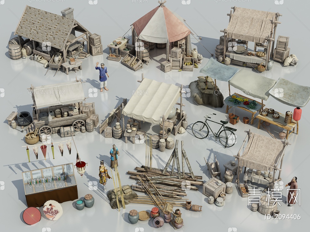 古代商业街小品3D模型下载【ID:2094406】