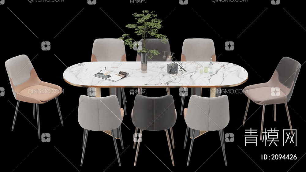家具  餐桌餐椅摆件组合3D模型下载【ID:2094426】