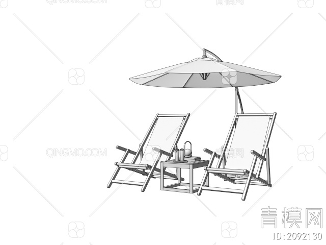 躺椅 户外躺椅 折叠椅 遮阳伞3D模型下载【ID:2092130】