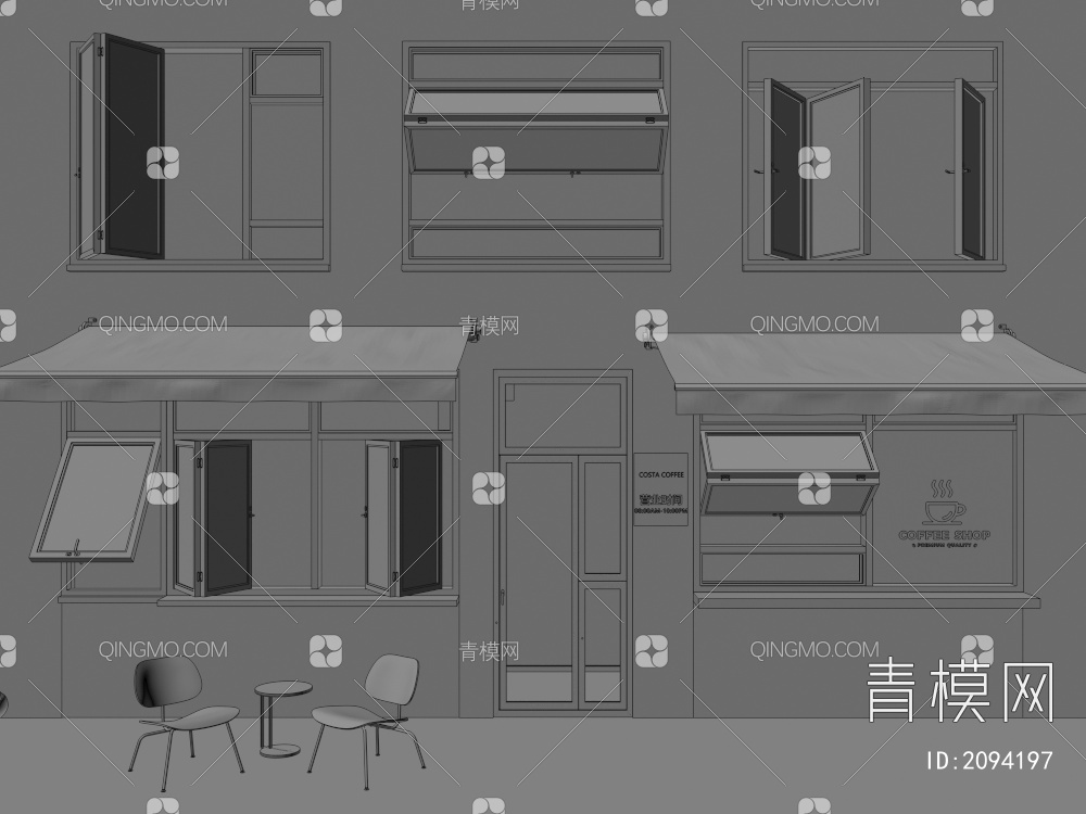 网红折叠窗 门头门面 遮阳棚 外摆3D模型下载【ID:2094197】