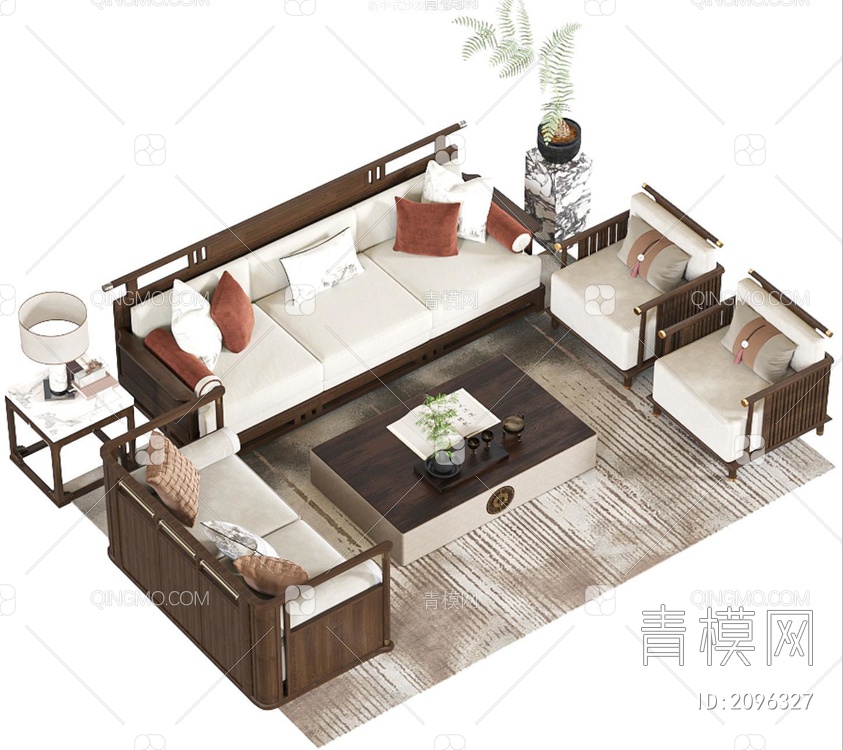 沙发茶几组合3D模型下载【ID:2096327】