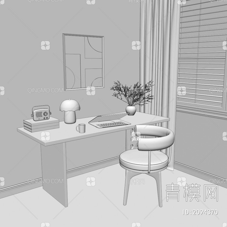 中古风书桌椅3D模型下载【ID:2094370】