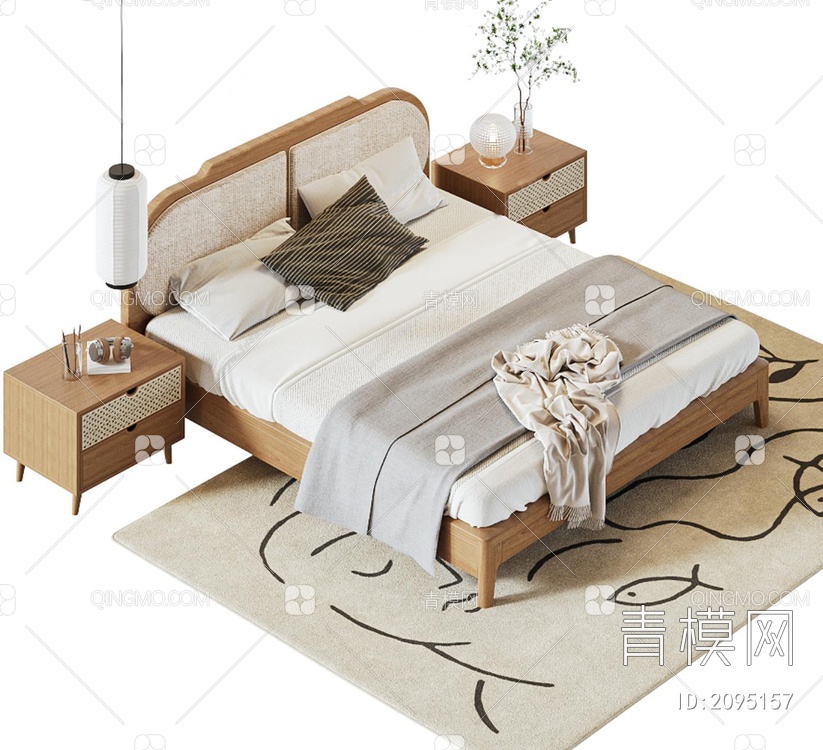 双人床 床头柜3D模型下载【ID:2095157】