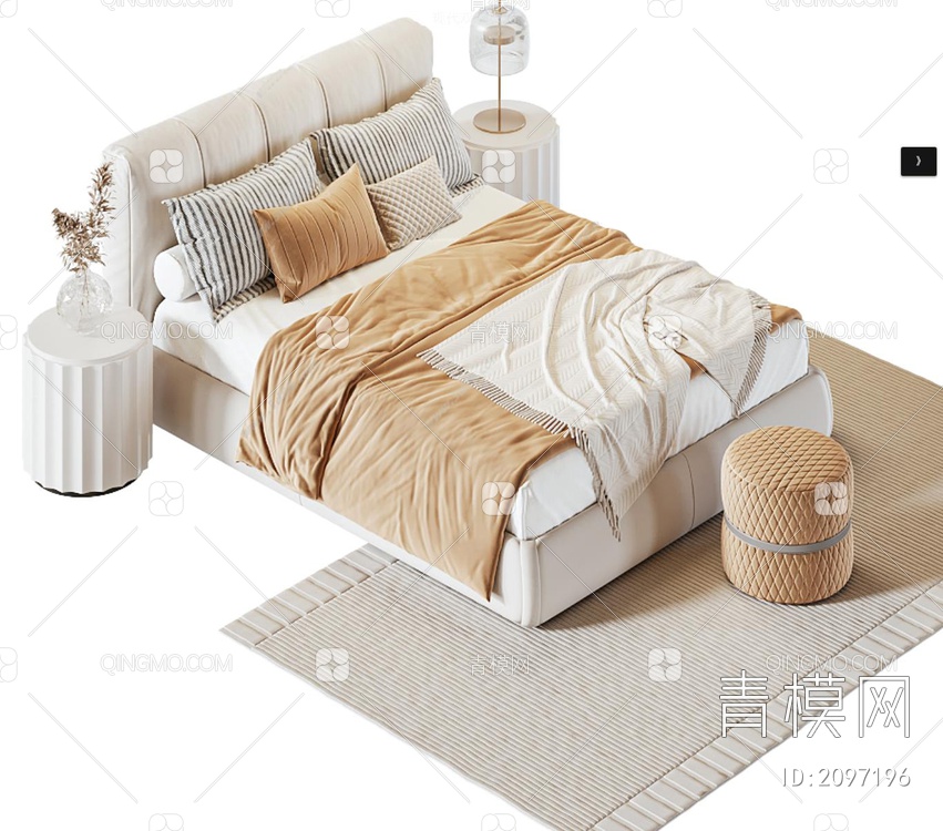 双人床 床头柜3D模型下载【ID:2097196】