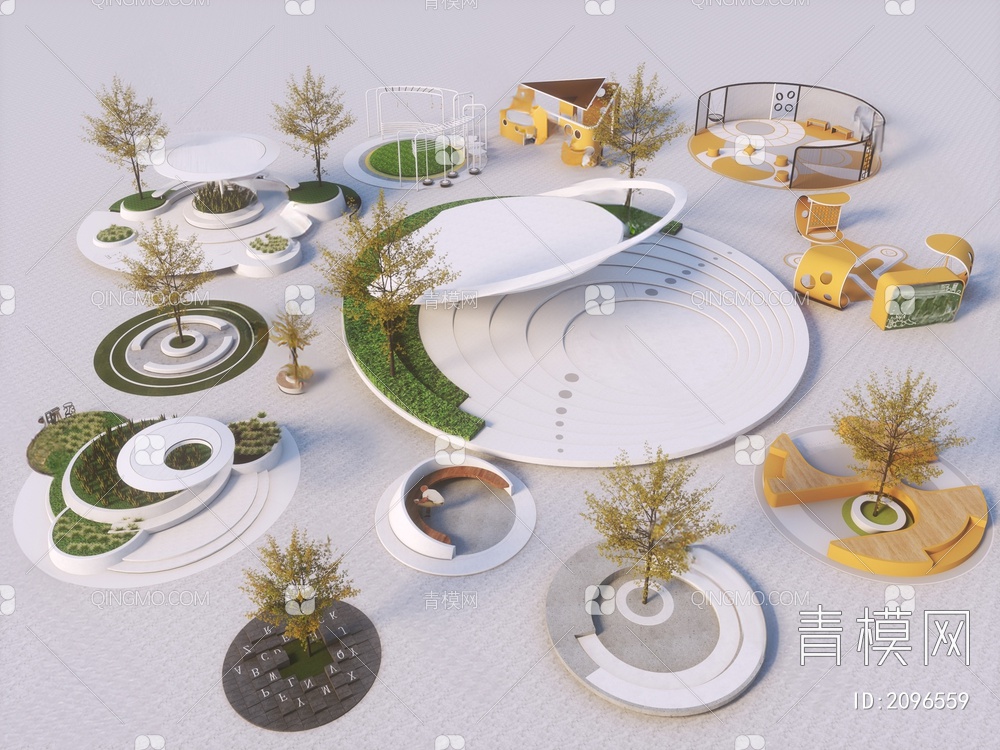 广场景观 下沉广场 花池 景观坐凳3D模型下载【ID:2096559】