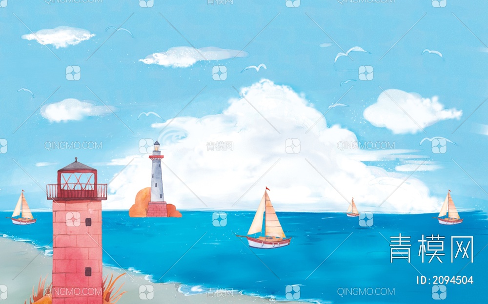 儿童卡通海岸沙滩背景贴图下载【ID:2094504】