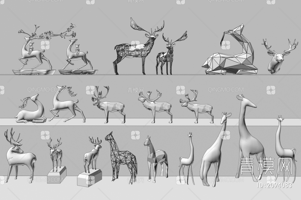 鹿 鹿群 鹿雕塑 雕像小品3D模型下载【ID:2094083】