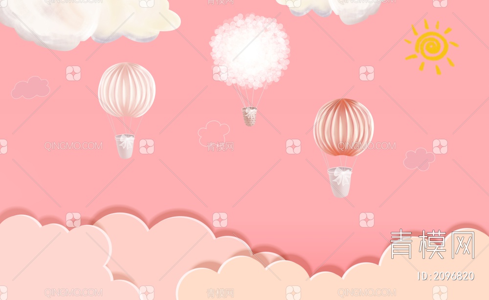 粉色卡通可爱热气球贴图下载【ID:2096820】