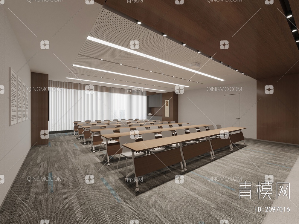公司会议室_国企会议厅_会议桌椅_演讲台_智能屏幕_办公地毯3D模型下载【ID:2097016】