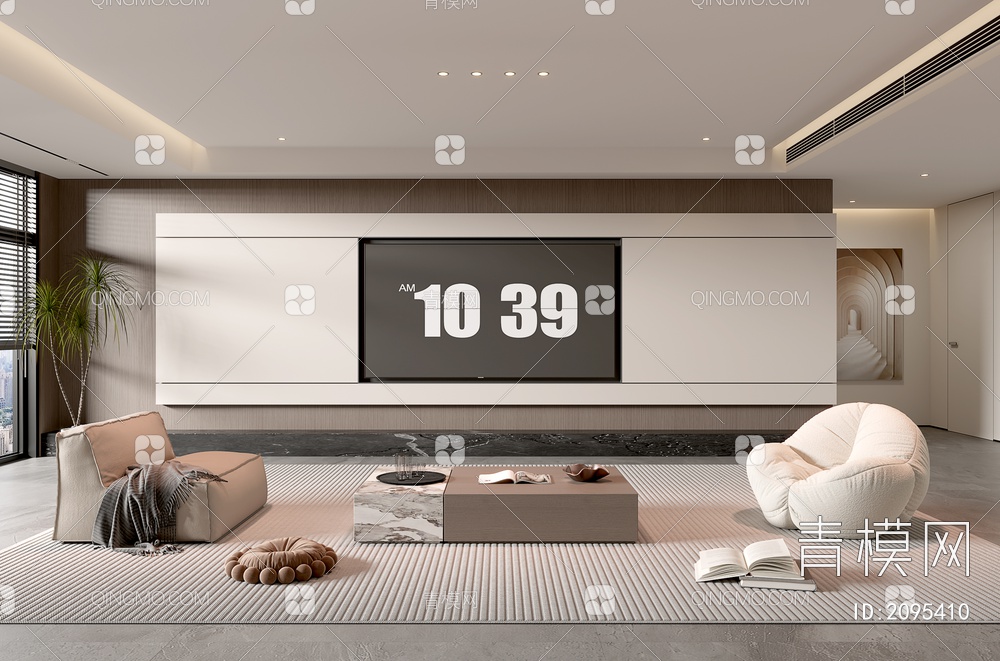 家居客厅 电视背景墙 客厅 茶几组合 沙发 电视柜 极简客厅3D模型下载【ID:2095410】