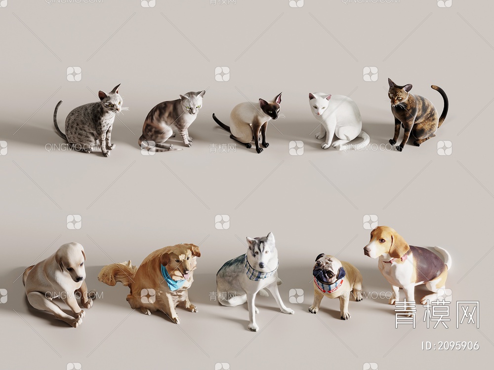 宠物猫宠物狗3D模型下载【ID:2095906】