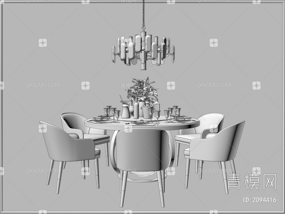 家具 餐桌餐椅摆件 餐厅灯具组合3D模型下载【ID:2094416】