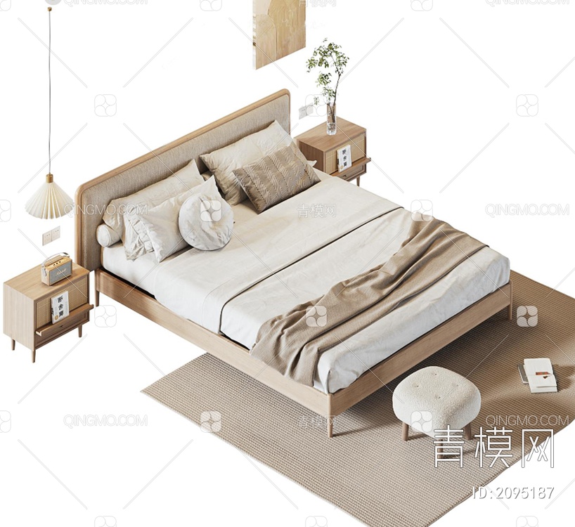 双人床 床头柜3D模型下载【ID:2095187】