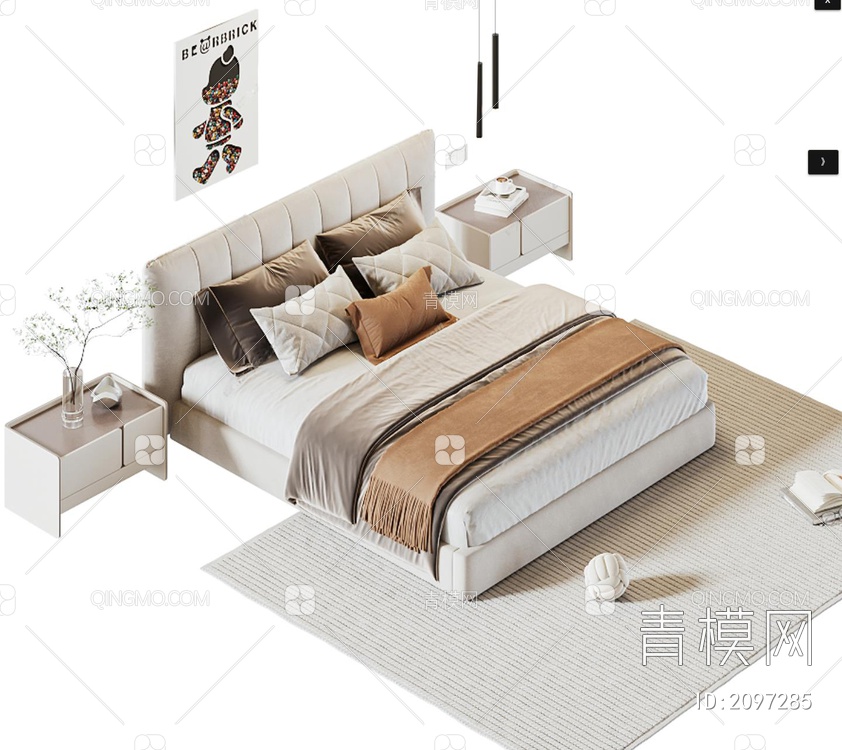 双人床 床头柜3D模型下载【ID:2097285】