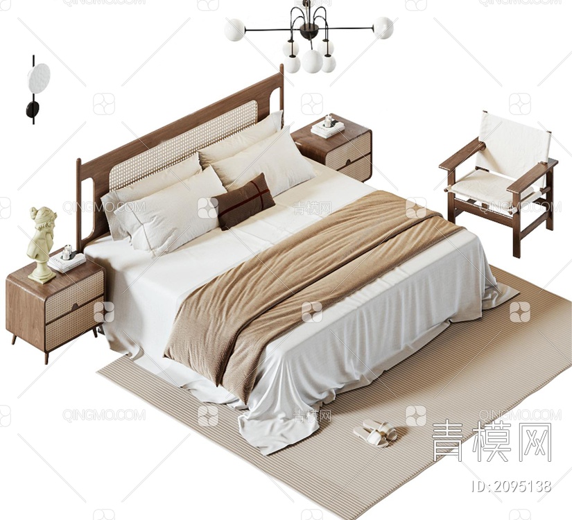 双人床 床头柜3D模型下载【ID:2095138】