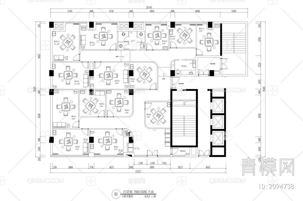 棋牌室会所娱乐休闲空间自助麻将馆室内设计平面布置图CAD施工图【ID:2094738】