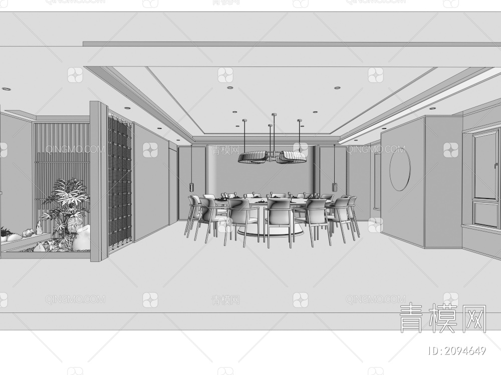 餐厅包厢_包间_圆形餐桌3D模型下载【ID:2094649】
