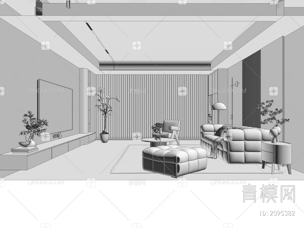 客厅 沙发茶几组合3D模型下载【ID:2095382】