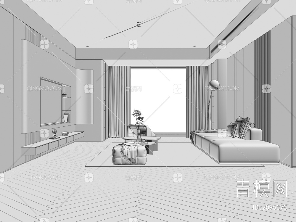 客厅 沙发茶几组合3D模型下载【ID:2095375】