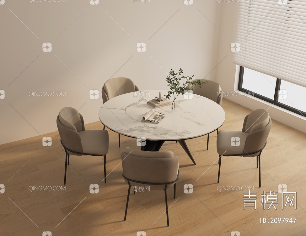 圆形餐桌餐椅 大理石餐桌3D模型下载【ID:2097947】