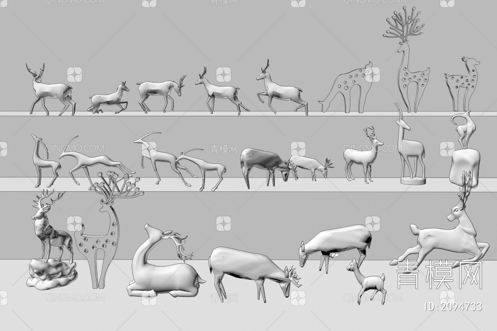 鹿 鹿群雕塑小品3D模型下载【ID:2094733】